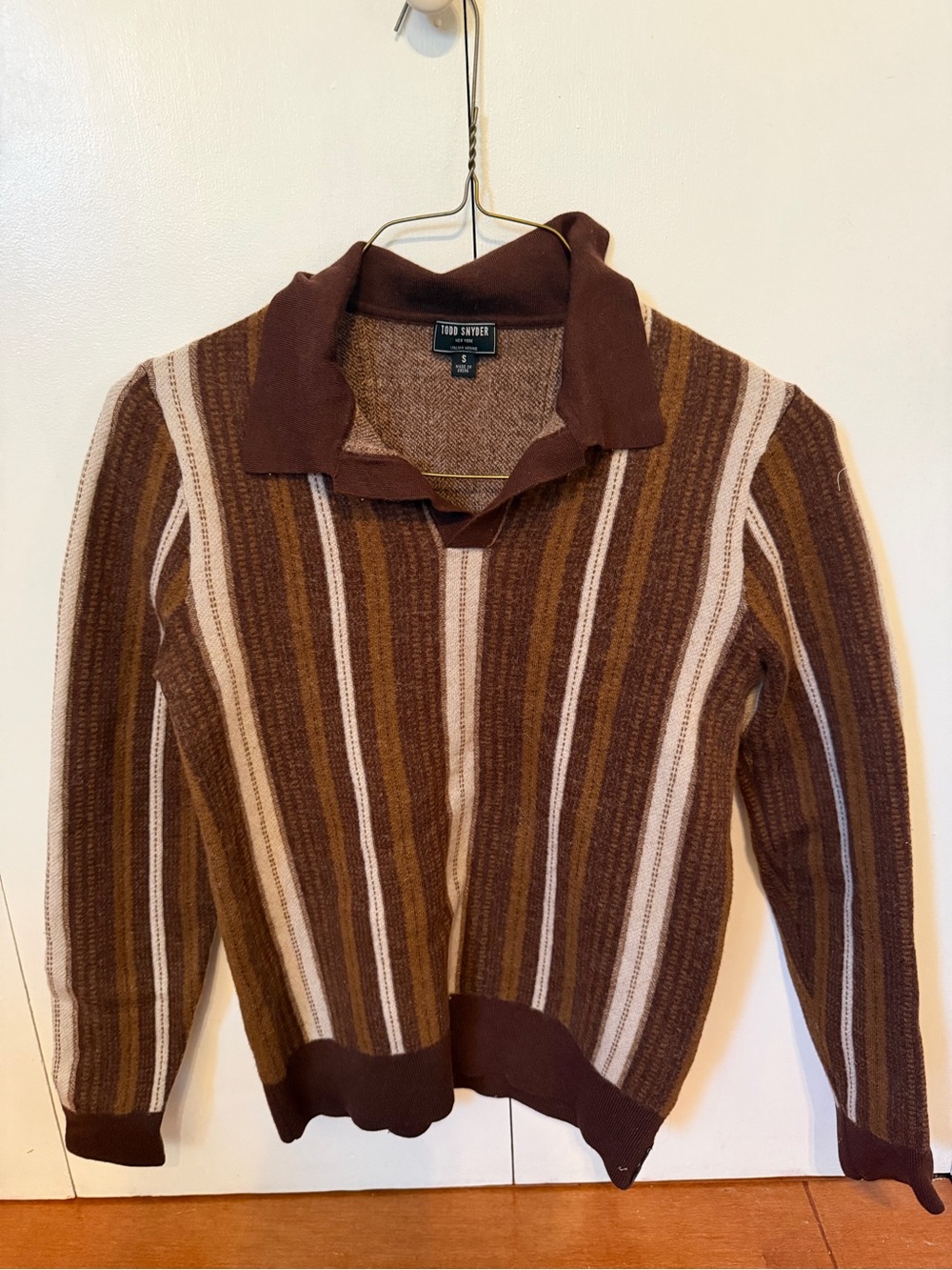 Todd Snyder Brown and Cream Striped Polo Sweater